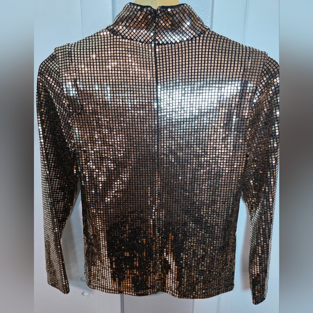 INC International Concepts Gold Metallic Mock Neck Long Sleeve Top - Size S - Picture 4 of 11